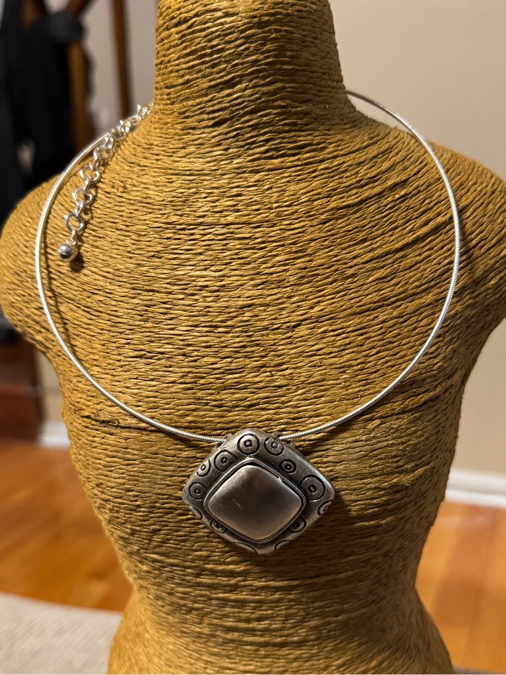 Chico's Silver-Tone Square Scroll Pendant Necklace